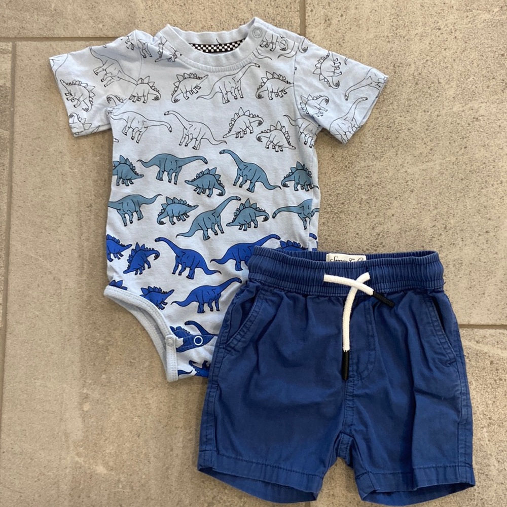 Sovereign Code Baby Boy Dino Onesie & Shorts, Sz 9 Months